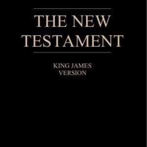 A black book cover with the words " new testament " in gold lettering.